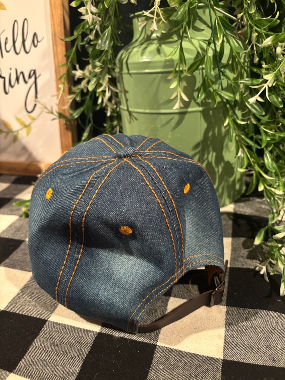 Rhinestone Denim 'LOVE' Cap with Red Lip Detail - Picture 5 of 8